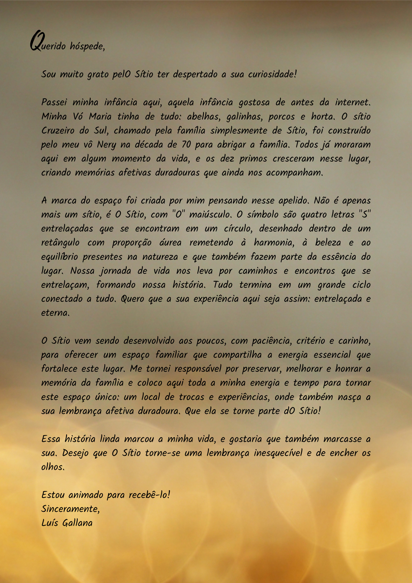 Carta de Boas-vindas do O Sítio